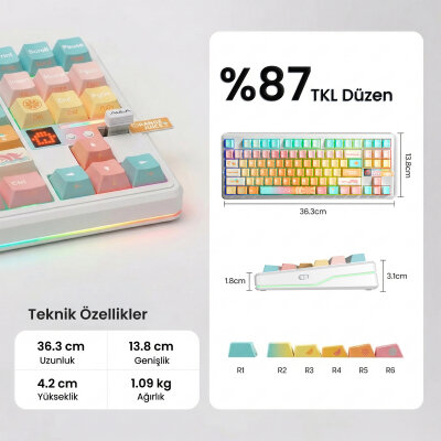 Aula F87 PRO V2 Mekanik RGB TKL Meteor Ice Cream Switch Kablosuz Makrolu Hot Swap Klavye Orange Juice - 7