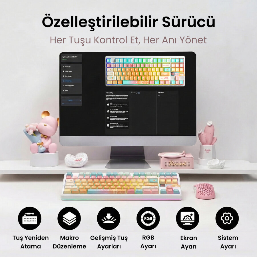 Aula F87 PRO V2 Mekanik RGB TKL Meteor Ice Cream Switch Kablosuz Makrolu Hot Swap Klavye Orange Juice - 8