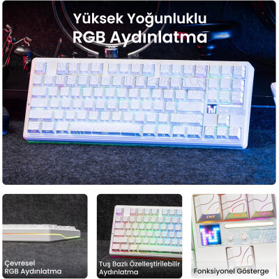 Aula F87 PRO V2 Mekanik RGB TKL Star Vector Switch Kablosuz Makrolu Hot Swap Klavye Desenli Beyaz - 4