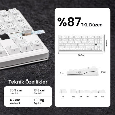 Aula F87 PRO V2 Mekanik RGB TKL Star Vector Switch Kablosuz Makrolu Hot Swap Klavye Desenli Beyaz - 7