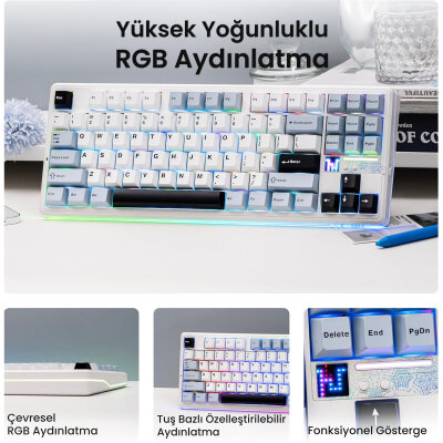 Aula F87 PRO V2 Mekanik RGB TKL Star Vector Switch Kablosuz Makrolu Hot Swap Klavye Lacivert - 4