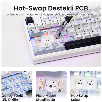 Aula F87 PRO V2 Mekanik RGB TKL Star Vector Switch Kablosuz Makrolu Hot Swap Klavye Lacivert - 5