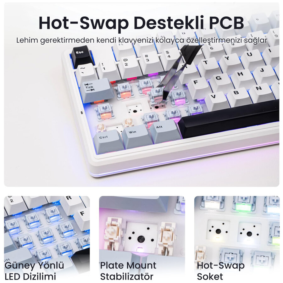 Aula F87 PRO V2 Mekanik RGB TKL Star Vector Switch Kablosuz Makrolu Hot Swap Klavye Lacivert - 5