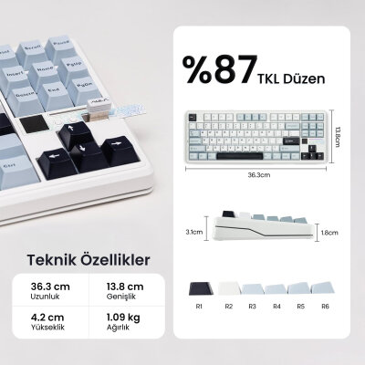Aula F87 PRO V2 Mekanik RGB TKL Star Vector Switch Kablosuz Makrolu Hot Swap Klavye Lacivert - 7