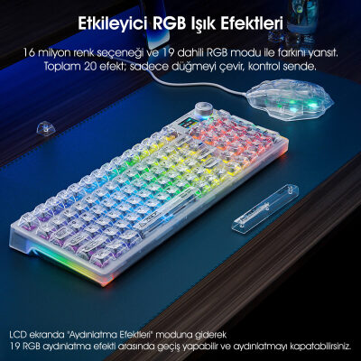 AULA F98 PRO OLED Ekranlı Makrolu Kablosuz RGB Hot-Swap Gasket Pre-Lubed Switch Mekanik Klavye - 6