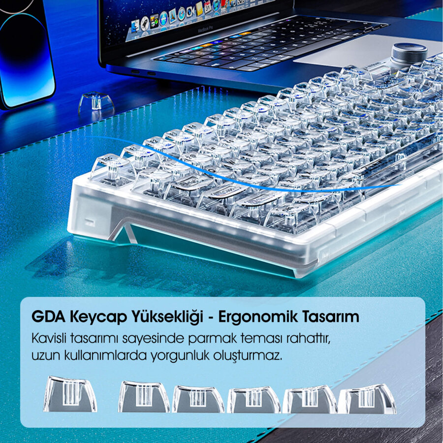 AULA F98 PRO OLED Ekranlı Makrolu Kablosuz RGB Hot-Swap Gasket Pre-Lubed Switch Mekanik Klavye - 9