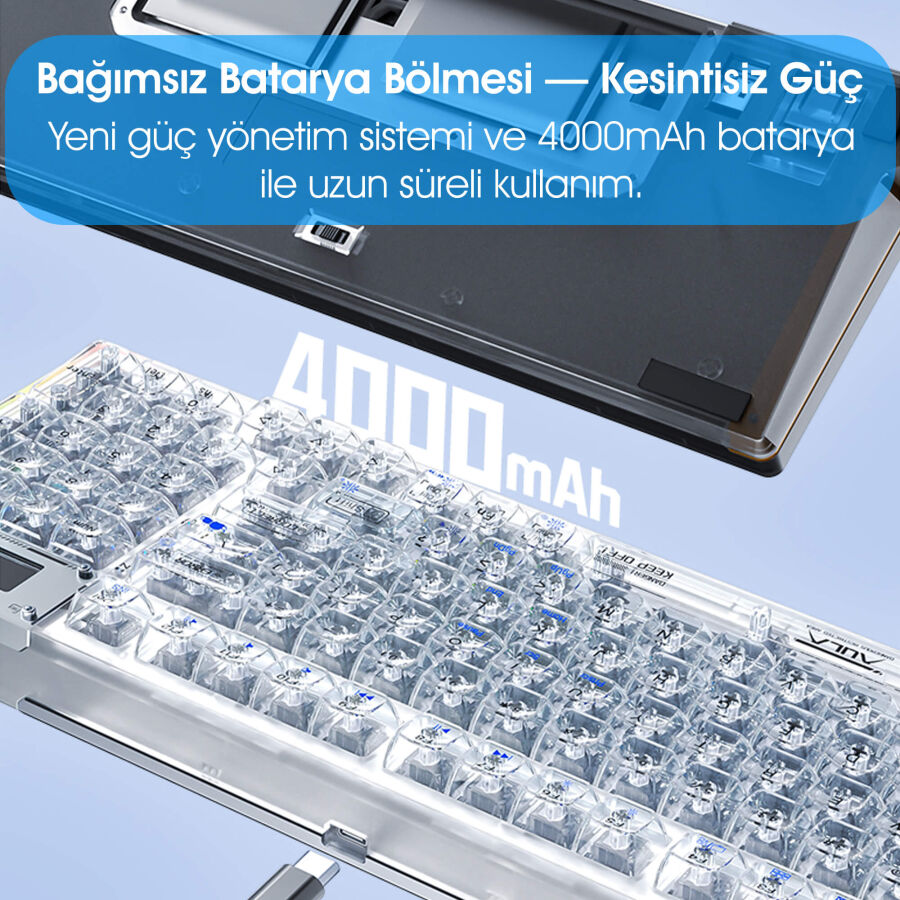 AULA F98 PRO OLED Ekranlı Makrolu Kablosuz RGB Hot-Swap Gasket Pre-Lubed Switch Mekanik Klavye - 7