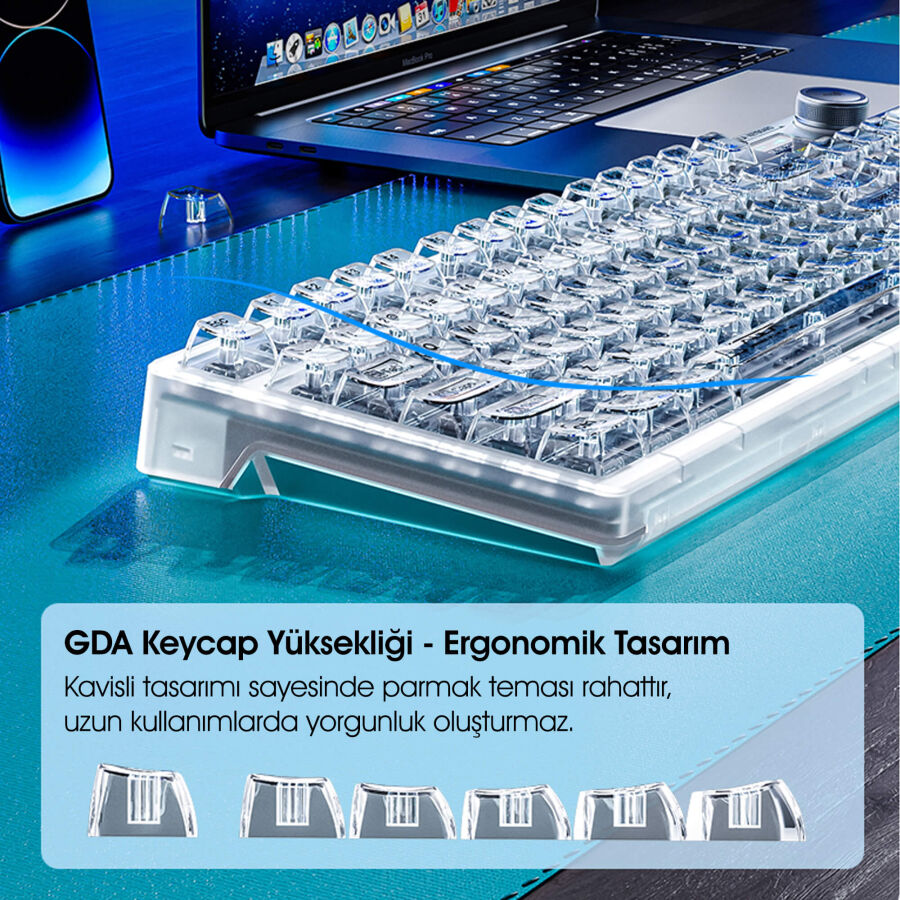 AULA F98 PRO OLED Ekranlı Makrolu Kablosuz RGB Hot-Swap Gasket Pre-Lubed Switch Mekanik Klavye - 9