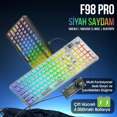 AULA F98 PRO OLED Ekranlı Makrolu Kablosuz RGB Hot-Swap Gasket Pre-Lubed Switch Mekanik Klavye - 3