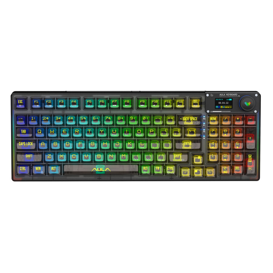 AULA F98 PRO OLED Ekranlı Makrolu Kablosuz RGB Hot-Swap Gasket Pre-Lubed Switch Mekanik Klavye - 1
