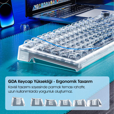 AULA F98 PRO OLED Ekranlı Makrolu Kablosuz RGB Hot-Swap Gasket Pre-Lubed Switch Mekanik Klavye - 9