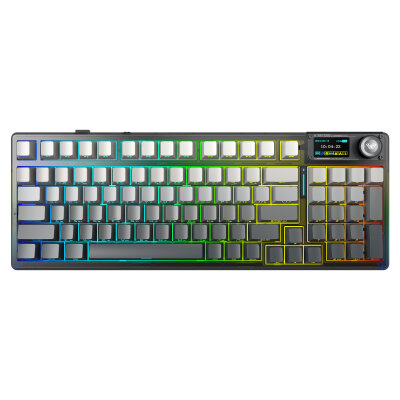 Aula F98 Pro V3 OLED Ekranlı RGB Mekanik Gaming Kablosuz Oyuncu Klavyesi Crystal Switch Hot Swap Gasket Makrolu Gradyan Gri