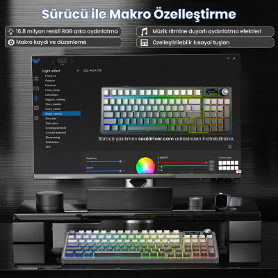 Aula F98 Pro V3 OLED Ekranlı RGB Mekanik Gaming Kablosuz Oyuncu Klavyesi Crystal Switch Hot Swap Gasket Makrolu Gradyan Gri - 8