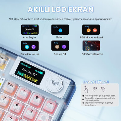 Aula F98 Pro V3 OLED Ekranlı RGB Mekanik Gaming Kablosuz Oyuncu Klavyesi Crystal Switch Hot Swap Gasket Makrolu Şeffaf - 5