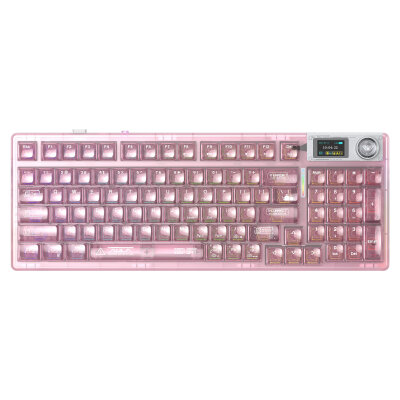 Aula F98 Pro V3 OLED Ekranlı RGB Mekanik Gaming Kablosuz Oyuncu Klavyesi Crystal Switch Hot Swap Gasket Makrolu Şeffaf Pembe