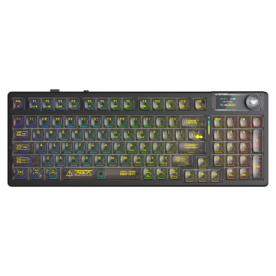 Aula F98 Pro V3 OLED Ekranlı RGB Mekanik Gaming Kablosuz Oyuncu Klavyesi Crystal Switch Hot Swap Gasket Makrolu Şeffaf Siyah