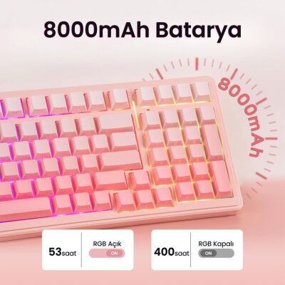 Aula F99 3 Modlu Mekanik Kablosuz Oyuncu Klavyesi RGB Hot Swap Dream Sakura Switch Makrolu Gradyan Pembe - 4