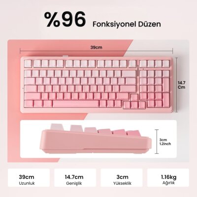 Aula F99 3 Modlu Mekanik Kablosuz Oyuncu Klavyesi RGB Hot Swap Dream Sakura Switch Makrolu Gradyan Pembe - 7