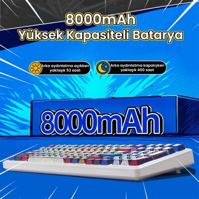 Aula F99 3 Modlu RGB Hot Swap Mekanik GrayWood V3 Switch Kablosuz Makrolu Gaming Klavye Comic - 5