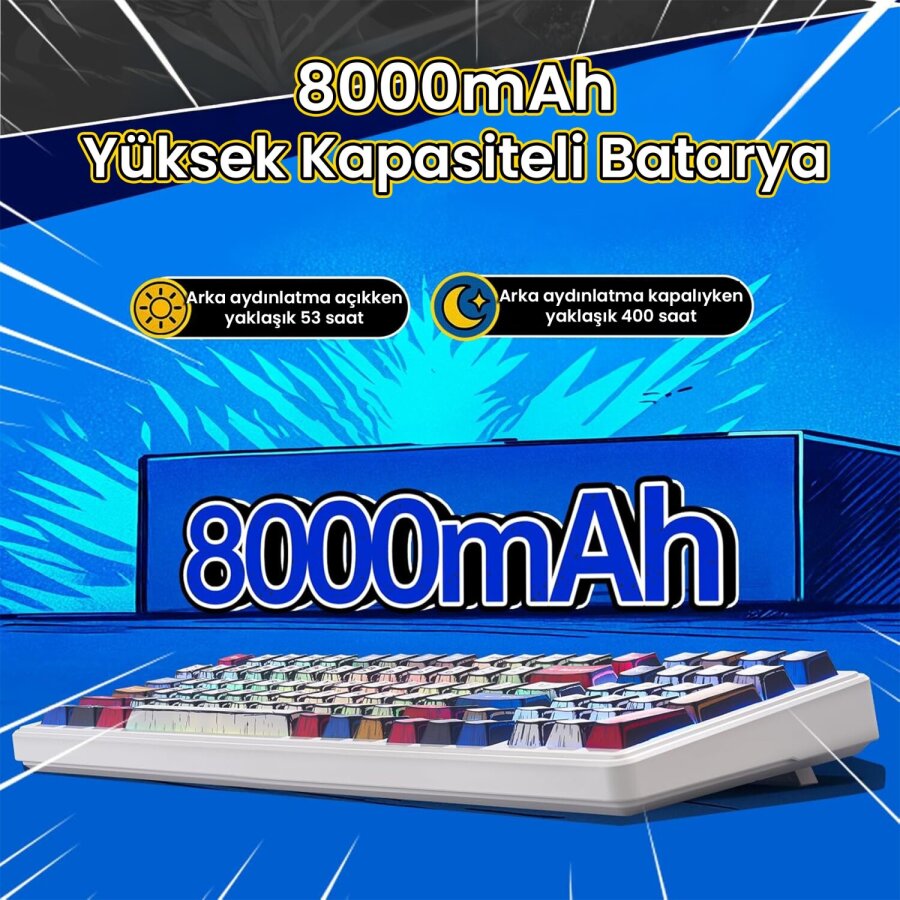 Aula F99 3 Modlu RGB Hot Swap Mekanik GrayWood V3 Switch Kablosuz Makrolu Gaming Klavye Comic - 5