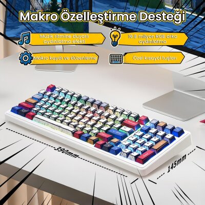 Aula F99 3 Modlu RGB Hot Swap Mekanik GrayWood V3 Switch Kablosuz Makrolu Gaming Klavye Comic - 6