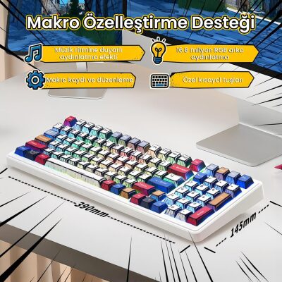 Aula F99 3 Modlu RGB Hot Swap Mekanik GrayWood V3 Switch Kablosuz Makrolu Gaming Klavye Comic - 6