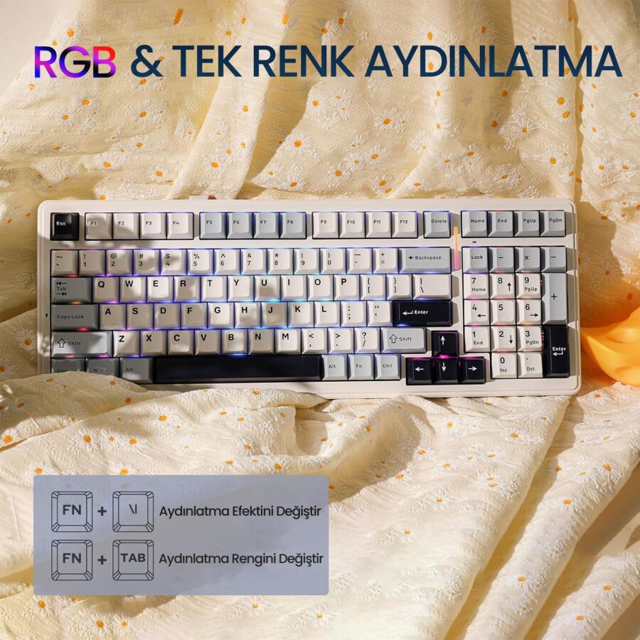 Aula F99 3 Modlu RGB Hot Swap Mekanik Reaper Switch Kablosuz Makrolu Klavye Lacivert - 7