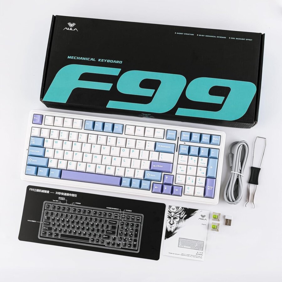 Aula F99 3 Modlu RGB Hot Swap Mekanik Reaper Switch Kablosuz Makrolu Klavye Mavi - 4