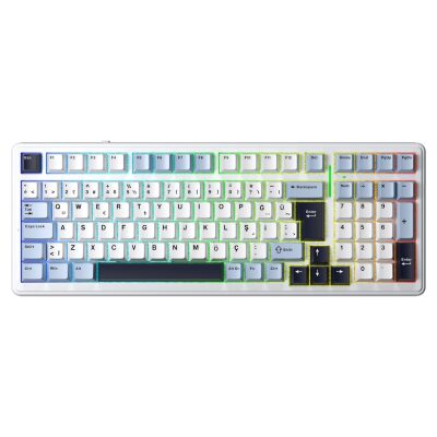 Aula F99 Mekanik RGB Hot Swap GrayWood V4 Switch 3 Modlu Kablosuz Makrolu Türkçe Q Klavye Lacivert 