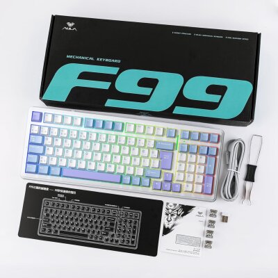 Aula F99 Mekanik RGB Hot Swap GrayWood V4 Switch 3 Modlu Kablosuz Makrolu Türkçe Q Klavye Mavi - 9
