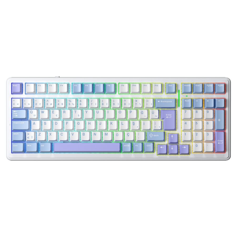 Aula F99 Mekanik RGB Hot Swap GrayWood V4 Switch 3 Modlu Kablosuz Makrolu Türkçe Q Klavye Mavi - 1