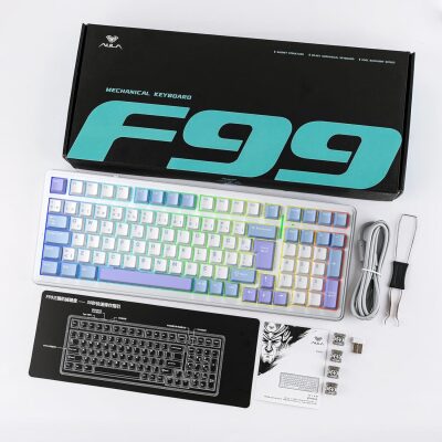 Aula F99 Mekanik RGB Hot Swap GrayWood V4 Switch 3 Modlu Kablosuz Makrolu Türkçe Q Klavye Mavi - 9