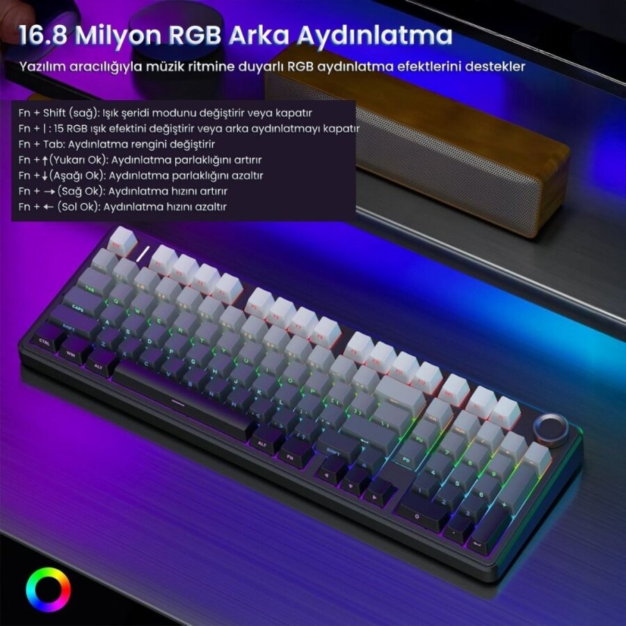Aula F99 Pro 3 Modlu Mekanik Gaming Kablosuz Klavye RGB Hot Swap Nimbus V3 Switch Makrolu Oyuncu Klavyesi Gradyan Gri - 4