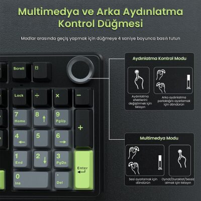 Aula F99 Pro 3 Modlu RGB Hot Swap Mekanik GrayWood V3 Switch Kablosuz Makrolu Gaming Klavye Yeşil - 6