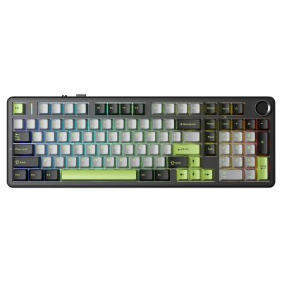 Aula F99 Pro 3 Modlu RGB Hot Swap Mekanik GrayWood V3 Switch Kablosuz Makrolu Gaming Klavye Yeşil