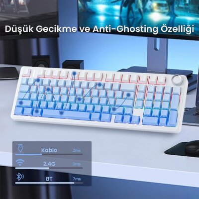 Aula F99 Pro 3 Modlu RGB Hot Swap Mekanik Nimbus V3 Switch Kablosuz Makrolu Gaming Klavye Gradyan Mavi - 4