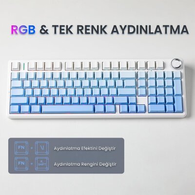 Aula F99 Pro 3 Modlu RGB Hot Swap Mekanik Nimbus V3 Switch Kablosuz Makrolu Gaming Klavye Gradyan Mavi - 7