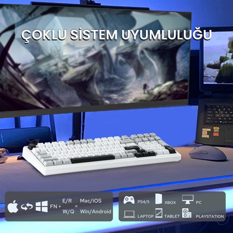 Aula F99 Pro 3 Modlu RGB Hot Swap Mekanik Nimbus V3 Switch Kablosuz Makrolu Gaming Klavye Gradyan Mavi - 7