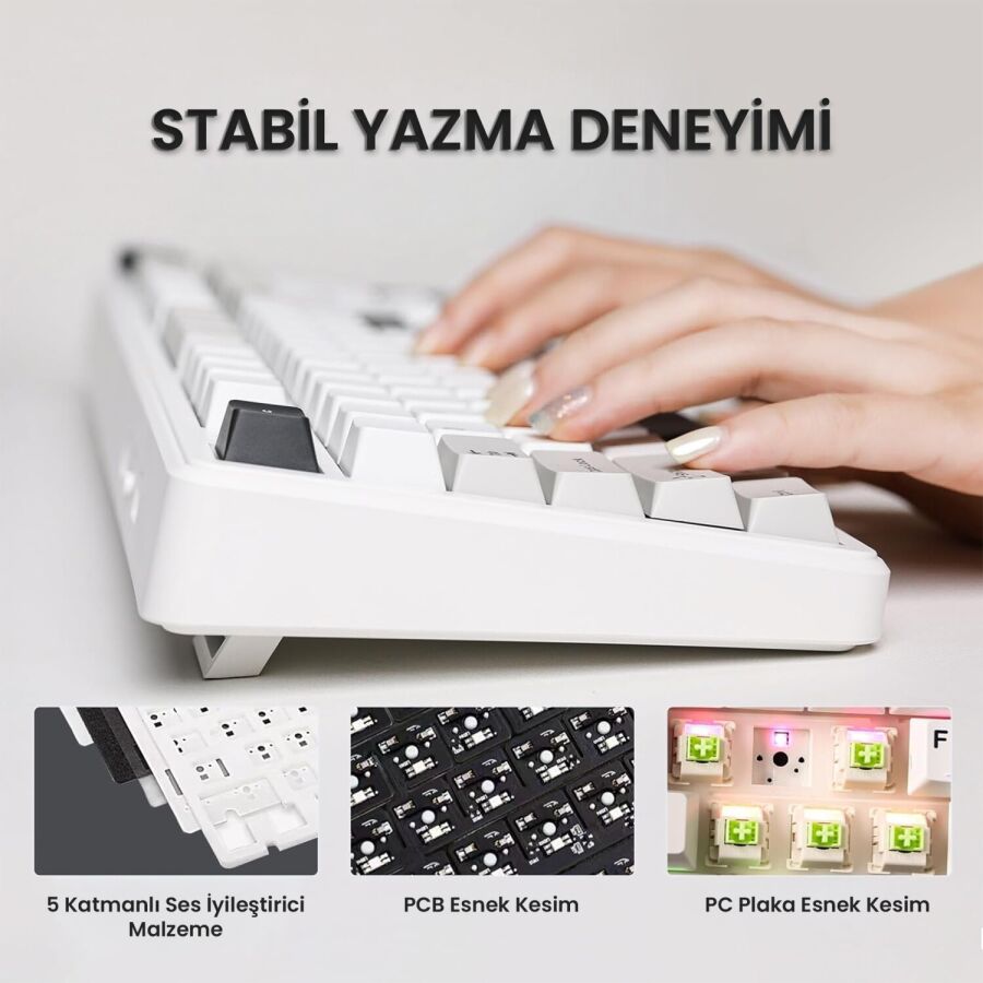 Aula F99 Pro 3 Modlu RGB Hot Swap Mekanik Nimbus V3 Switch Kablosuz Makrolu Gaming Klavye Gradyan Mavi - 8