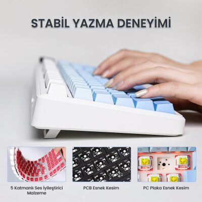 Aula F99 Pro 3 Modlu RGB Hot Swap Mekanik Nimbus V3 Switch Kablosuz Makrolu Gaming Klavye Gradyan Mavi - 3