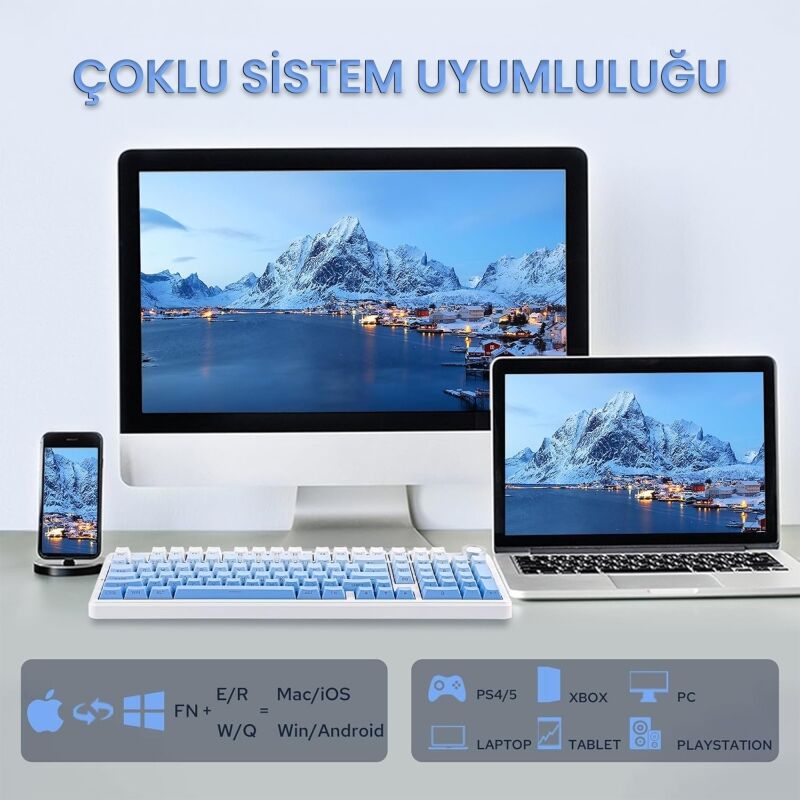 Aula F99 Pro 3 Modlu RGB Hot Swap Mekanik Nimbus V3 Switch Kablosuz Makrolu Gaming Klavye Gradyan Mavi - 5