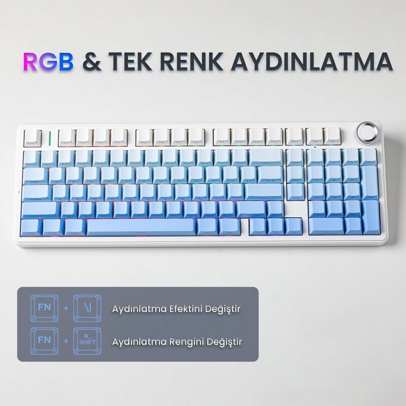 Aula F99 Pro 3 Modlu RGB Hot Swap Mekanik Nimbus V3 Switch Kablosuz Makrolu Gaming Klavye Gradyan Mavi - 7