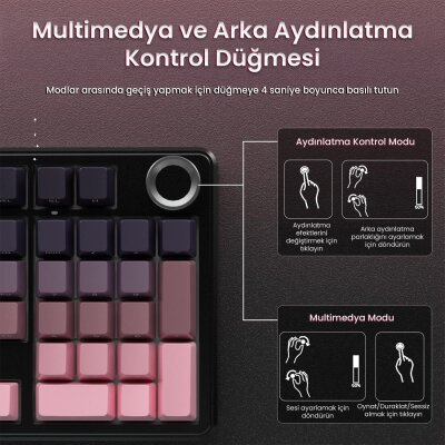 Aula F99 Pro 3 Modlu RGB Hot Swap Mekanik Reaper Switch Kablosuz Makrolu Gaming Klavye Gradyan Pembe - 6