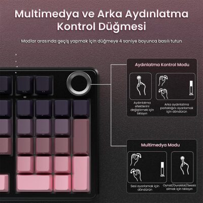 Aula F99 Pro 3 Modlu RGB Hot Swap Mekanik Reaper Switch Kablosuz Makrolu Gaming Klavye Gradyan Pembe - 7