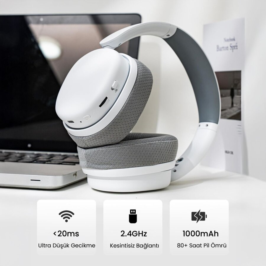 Aula G7 PRO Tri Mode Kablosuz RGB Gaming Mikrofonlu Oyuncu Kulaklığı 7.1 Surround Ses 40mm Driver Düşük Gecikme E-Spor Kulaklık Beyaz - 3