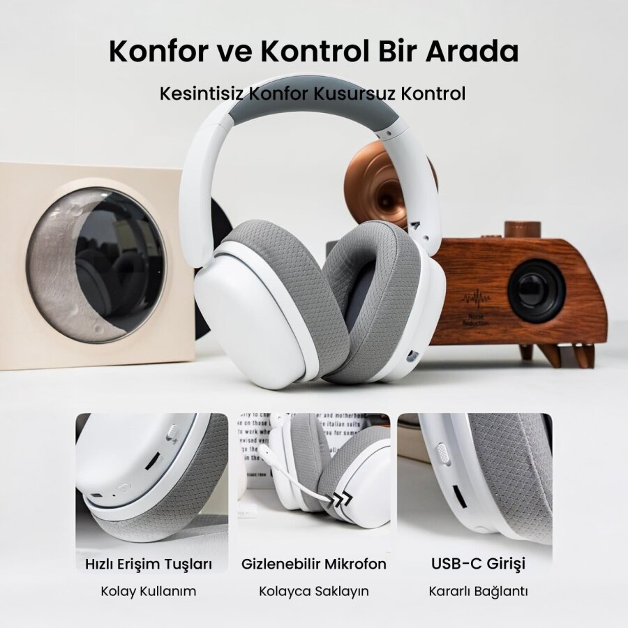 Aula G7 PRO Tri Mode Kablosuz RGB Gaming Mikrofonlu Oyuncu Kulaklığı 7.1 Surround Ses 40mm Driver Düşük Gecikme E-Spor Kulaklık Beyaz - 7