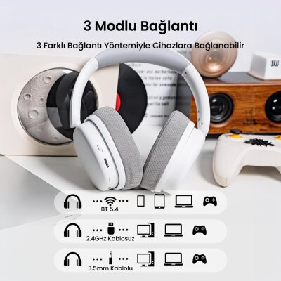 Aula G7 PRO Tri Mode Kablosuz RGB Gaming Mikrofonlu Oyuncu Kulaklığı 7.1 Surround Ses 40mm Driver Düşük Gecikme E-Spor Kulaklık Beyaz - 8