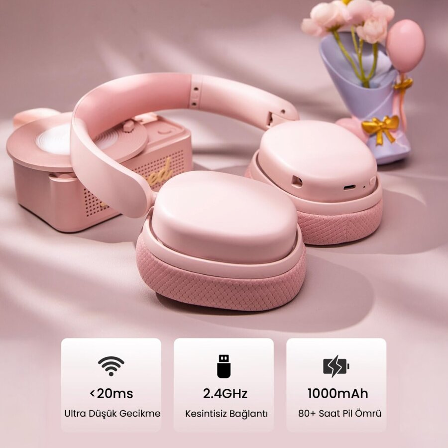 Aula G7 PRO Tri Mode Kablosuz RGB Gaming Mikrofonlu Oyuncu Kulaklığı 7.1 Surround Ses 40mm Driver Düşük Gecikme E-Spor Kulaklık Pembe - 3