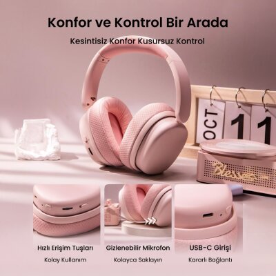 Aula G7 PRO Tri Mode Kablosuz RGB Gaming Mikrofonlu Oyuncu Kulaklığı 7.1 Surround Ses 40mm Driver Düşük Gecikme E-Spor Kulaklık Pembe - 7