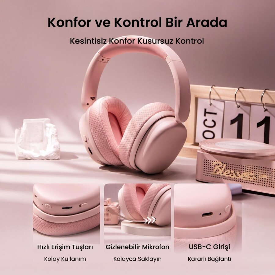 Aula G7 PRO Tri Mode Kablosuz RGB Gaming Mikrofonlu Oyuncu Kulaklığı 7.1 Surround Ses 40mm Driver Düşük Gecikme E-Spor Kulaklık Pembe - 7
